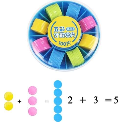 100Pcs Colorful Round Chips Tokens with Box Counting Board Game Education Toy gift for kids children