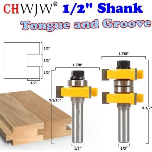 2pc 1/2" Shank high quality Tongue and Groove Joint Assembly Router Bit Set 1-1/2" Stock Wood Cutting Tool - Chwjw