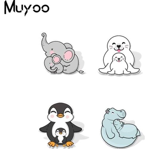2021 New Arrival Animals Penguin Elephant Seal Hippo Mother and Baby Handcraft Epoxy Acrylic Lapel Pins