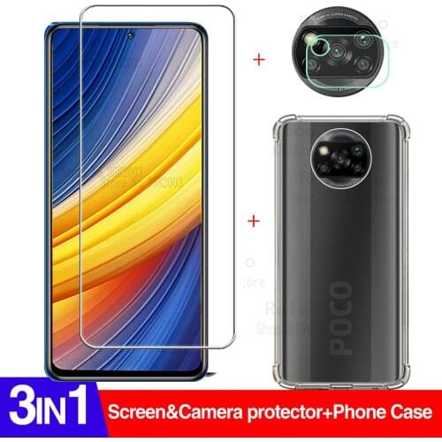 3-in-1 glass+airbag case for poco x3 pro nfc clear anti-shock cover poco x3pro pocophone x 3pro pocox3 x 3 pro smartphone case