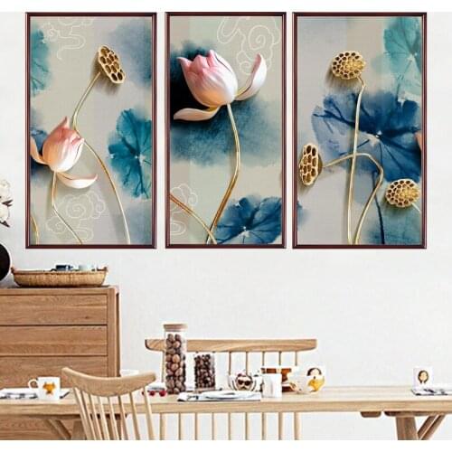 3D DIY Lotus Flower Wall Stickers living Room Wall Art Decal Sofa TV Backdrop Home Decor Wallpaper Murals