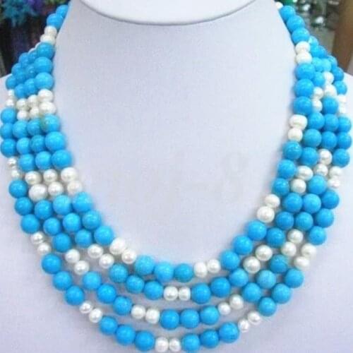 4 rows 8mm synthetic calaite natural white pearl 7-8mm round beads elegant necklace women party jewelry gifts 17-20inch MY5260