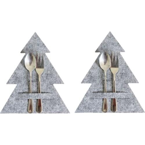 C9GA 4Pcs Gray Christmas Tree Silverware Holder Tableware Knifes Forks Bag Cutlery Pouch Pocket Cover for Xmas Party Decor
