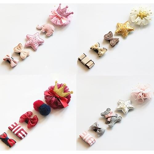 5 Pcs/Set Cartoon Newborn Hair Clips BB Clip Cute Lace Hairpins for Baby Girls Hairclips Kids Barrettes Fashion Hair Accessories