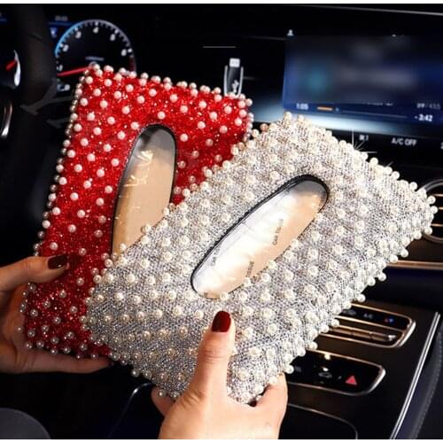 Car decor Car supplies tissue boxes inlaid with diamond pearl car napkin box car with paper box seat type tissue boxes