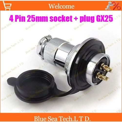 Free Shipping 2 sets 4 Pin 25mm Male&Female Aviation plug Connector kit GX25 Socket+Plug+WaterProof Cap,Aviation plug interface