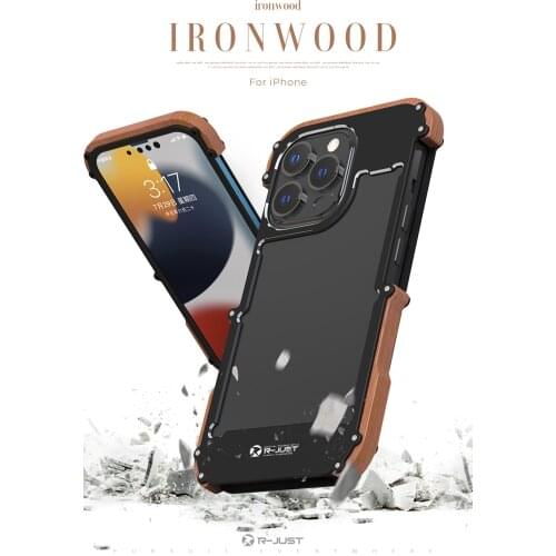 Original R-JUST Case For iPhone 13 Mini 13 Pro Max Phone Cover Aluminum Natural Wood Metal Bumper Case For iPhone 13 Pro