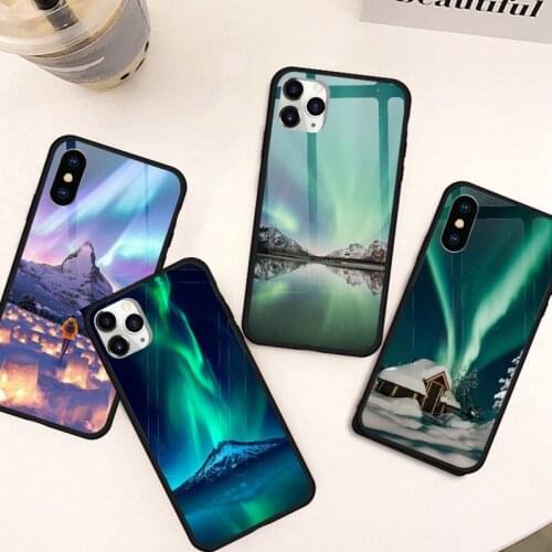 Green Iceland Northern Lights Landscape Phone Case Tempered glass For iphone 11 12 PRO MAX X XS XR 5C 6 6S 7 8 plus