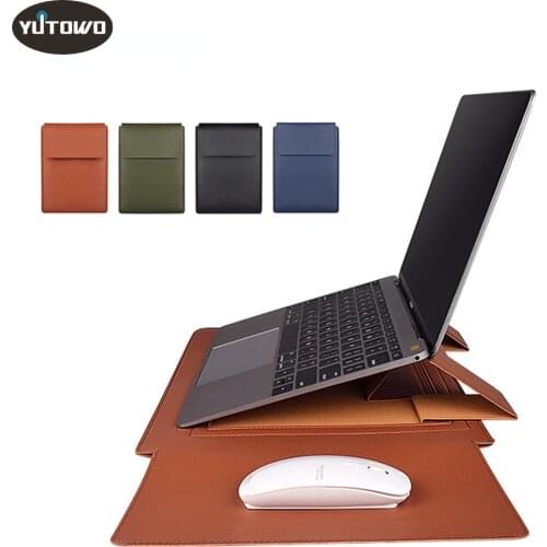 Laptop Stand Bag for Macbook Air Pro PU Leather 13/14 inch Notebook Cover Laptop Sleeve Bag with Stand Mouse Pad