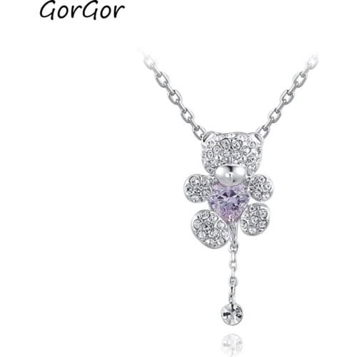 GorGor Necklace Women Alloy Material Pattern Bear Mosaic Crystal Pendant Smart Temperament Anniversary Jewelry 2030028610a
