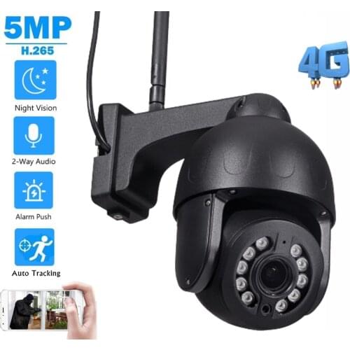 4G SIM Card Outdoor IP Camera 5MP Pan Tilt AI Human Auto Tracking H.265 Audio Full Color Night Vision P2P Security CCTV Camera