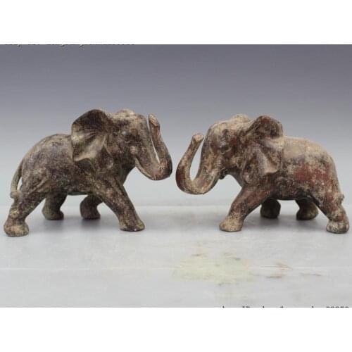 China Royal Palace Dynasty FengShui Old Bronze Auspicious Elephant Statue A Pair