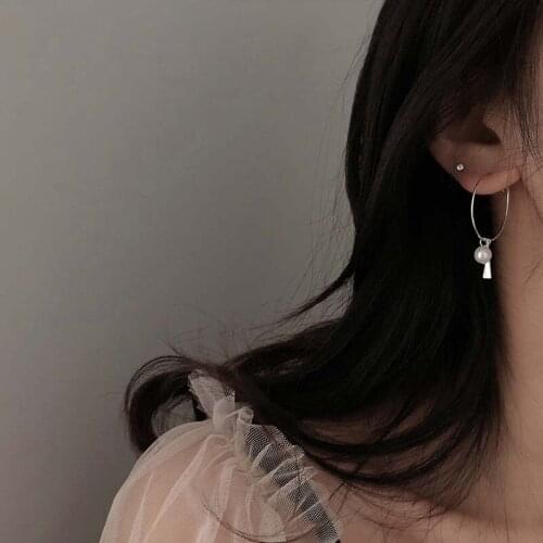 Hoop Earrings Circle Pearl For Women Asymmetric Geometric Trendy Korea Fashion Creative Hot Sale Female Student Jewelry BOYULIGE