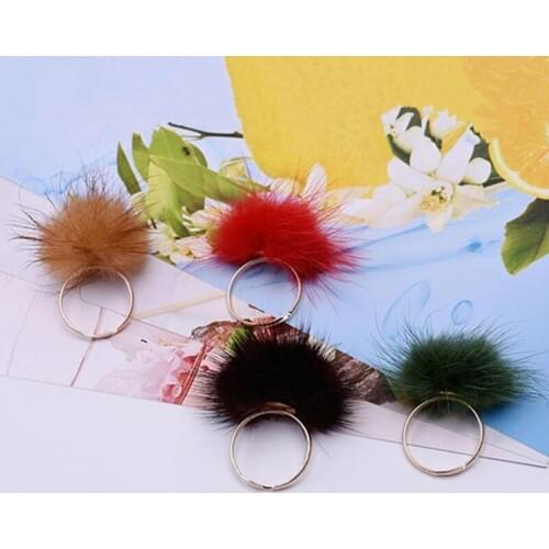Fashion Adjustable Plush Ball Jewelry Cute Mink Fluffy Balls Rings For Women Wedding Party Index Opening Hairy Rings Gifts