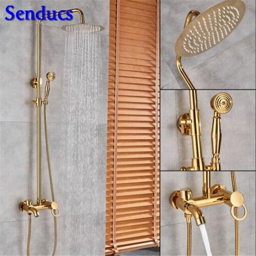 Senducs Brass Gold Shower Set with Cheap Price Bathroom Golden Shower System with Quality Polished Bath Shower Set
