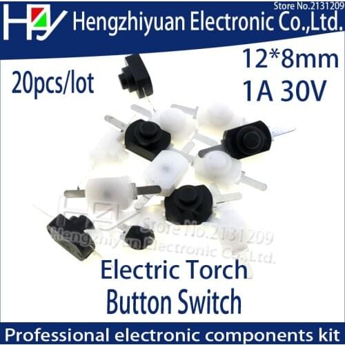 Hzy Free shipping 20pcs/lot DC 30V 1A White Black On Off Mini Push Button Switch for Electric Torch Flashlight Button Switch