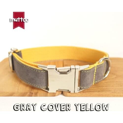 MUTTCO retailing self-design dog collar GRAY COVER YELLOW handmade poly satin and nylon grey and yellow collar and leash UDC026