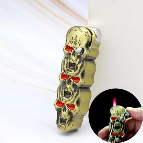 Unusual Creative Skull-shaped Natural Gas Lighter with Knife Multi-function Windproof Cigarette Lightersmoking Gift for Men
