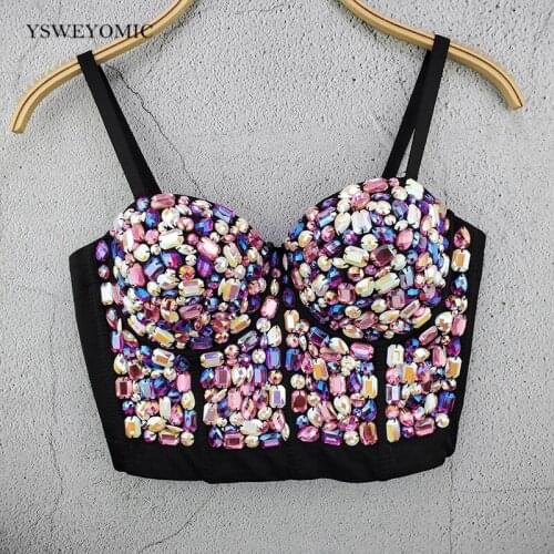New Style 3 colors Fashion Night Club Dance Performance Vest Bra Wrapped Camis Women Diamonds Bustier Crop Tops D-036