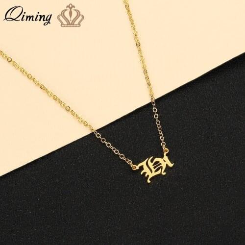 QIMING Old English Font Say Hi Pendant Necklace For Women Men Couple Jewelry Gold Dainty Retro Bohemia Jewelry Necklaces