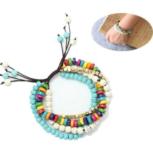 Stone beads Handmade Colorful Bohemia Multilayer Bracelets & Bangles for Women Rope Accessories Jewelry