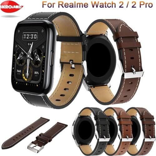 New Strap For Realme Watch 2 / 2 pro Genuine Leather 22mm Smart Watch Band Bracelet For Realme Watch S pro Watchband Belt Correa
