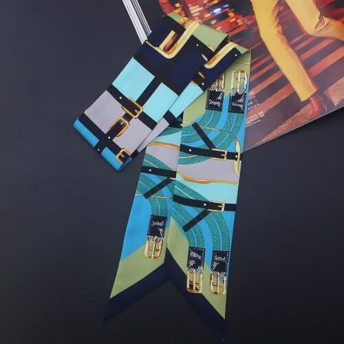 2018 New Scarf Print Women Silk Scarf Fashion Head Scarf Brand Small Tie Handle Bag Ribbons Small Long Scarves women hair band