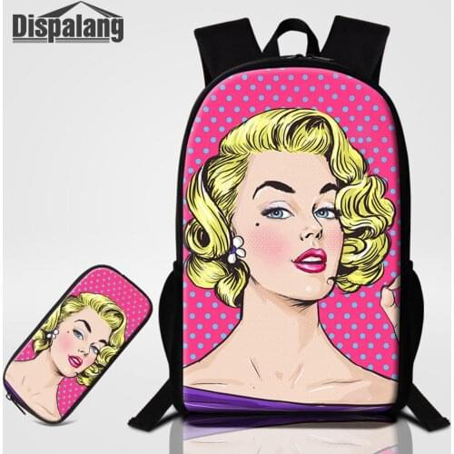 Stylish Schoolbag Backpack Girl Printed School Bag for Teenages 2pcs/set Book Bag With Pencil Case for School Casual Rucksack