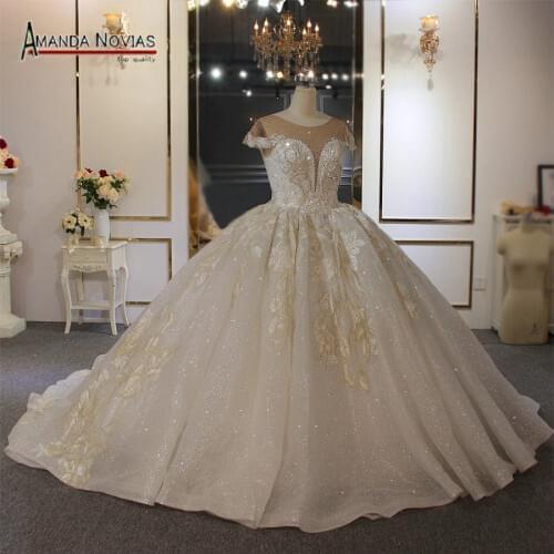2020 Plus size wedding dress ivory color with champagne color lace
