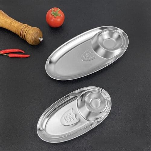 Stainless Steel Snack Plate Divided Grid Plate Oval Sauce Plate Western Fries Fried Chicken Plate Tableware Kitchen Tools