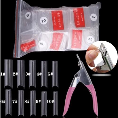500Pcs/Bag Extra Long Nail Tips Clear C Curve Half Cover French With False Nail Clipper 10 Size Women Acrylic Salon DIY Fake Tip