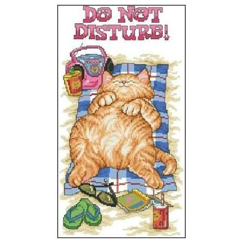 HIGH quality 14CT Cross Stitch Stitches Embroidery Lazy Sleep Sleeping Cat Do Not Disturb 30x46cm