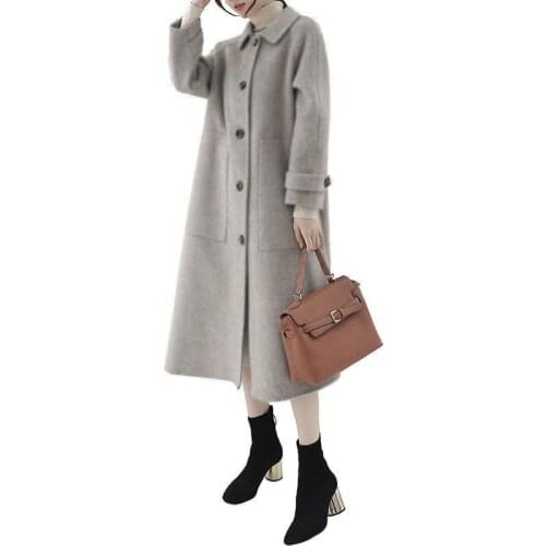 High-End Woolen Coat Womens Autumn Winter New Style Korean Style Popular Mid-Length Solid Color Cashmere Large Size Windbreaker
