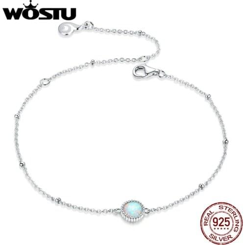 WOSTU Chain Bracelets 100% 925 Sterling Silver Gorgeous Opal Chain Women Bracelets Lobster Clasp Sterling Silver Jewelry BNB054