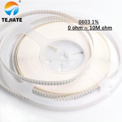 100pcs 0603 SMD 1/10W chip resistor 1% resistors 0ohm ~ 10M 0R 1K 4.7K 4K7 10K 100K 1M 100 220 330 ohm 0R 1R 10R 100R 220R 330R