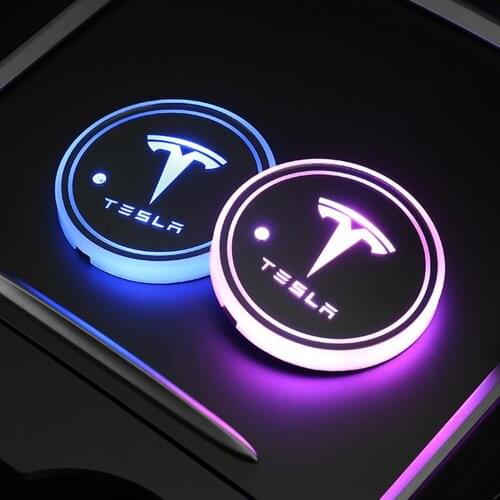 2Pcs USB Charging Colorful Intelligent Led Water Cup Luminous Coaster Car Atmosphere Light For Tesla Model 3/S/X Car Interior