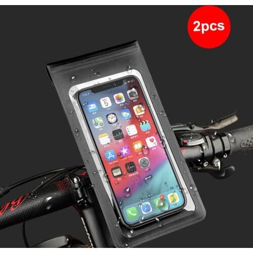 2pcs Bike Phone Holder Case Waterproof Touch Screen Mobile Phone Bag 360 Rotation Rear View Mirror Bike Stand For 6'' Smartphone