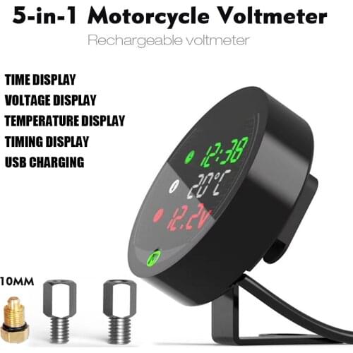 5-in-1 Night Vision Motorcycle Voltmeter Time Temperature LED Panel Digital Voltage Meter Display Voltmeter Meter Accessories