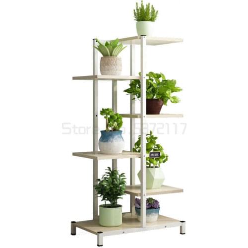 5 Tiers Wooden Iron Bookshelf Plant Rack Display Shelf Home Indoor Outdoor Yard Garden Patio Balcony Flower Stands 60x23x125cm