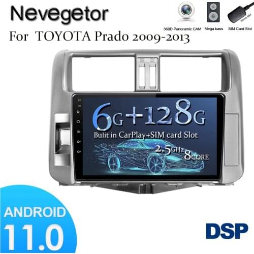 Car Radio for Toyota Land Cruiser Prado 150 2010-2013 2 Din Player Bluetooth GPS Navigation System Android 11.0 Auto Autoradio