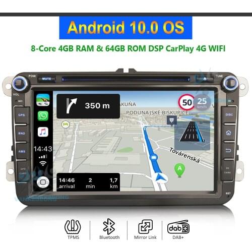 8" Double DIN CarPlay Car Radio DAB Autoradio GPS SatNav for Volkswagen Passat Golf MK5 MK6 Plus Android 10.0 Car DVD BT USB DSP