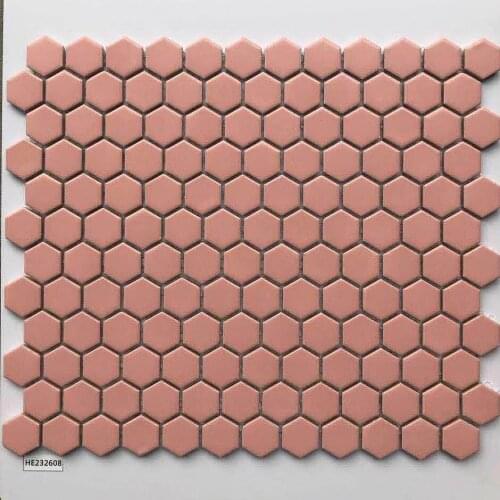 Pure pink cute hexagonal ceramic mosaic tile wall sticker for kitchen backsplash bathroom room deco