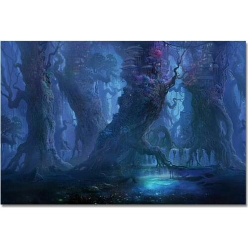 Hot Fantasy Forest Landscape Trippy Psychedelic Abstract Silk Fabric Wall Poster Art Decor Sticker Bright