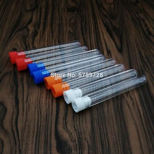 100pcs15*100mm Lab Clear Plastic Test Tube,Round Bottom Tube Vial with plastic color stopper,Office Lab Experiment Supplies