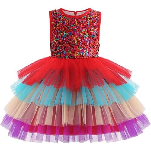 Summer girl elegant sleeveless princess dress Delicate sequin childrens birthday party sweet dress Christmas dress