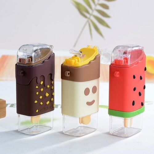 Cute Ice Cream Water Bottle for Children with Straw Strap Popsicle Kawaii kid Water Bottle Strawberry Cup Kettle Bottle Bpa Free