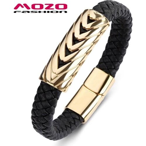 Fashion Bangle Classic Men Bracelet Black Leather Arrow Stainless Steel Magnet Buckle Male 2 Colors Jewelry Gift PS2078