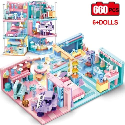 Cartoon house Creative City Wedding Party Handcraft Friends girl princess Bedroom Room Building Blocks bricks Toys child gifts