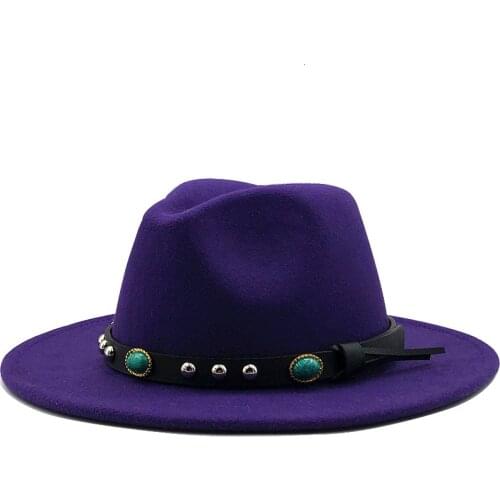 New Women Wide Brim Wool Felt Jazz Fedora Hats Panama Style Ladies Trilby Gambler Hat Fashion Party Cowboy Sunshade Cap