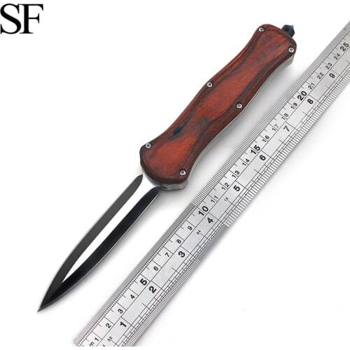 SF Outdoor Color Wood Double Action OTF Hunting Tactical Knife 440C Blade Camping Portable EDC Tool Free Shipping